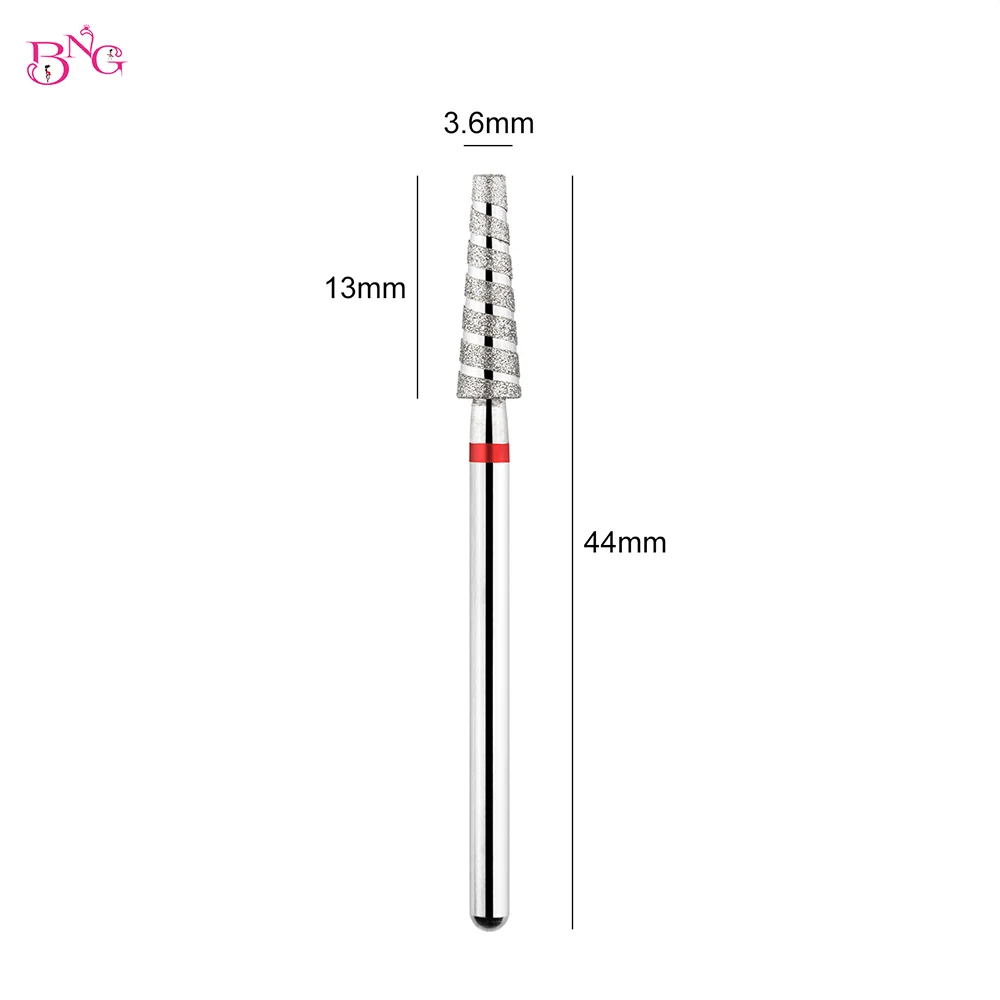 Broca Bng-prego para manicure, brocas elétricas, cutícula de diamante cônico, 3/32 inch, brocas, acessórios de manicure, 3,6x13mm