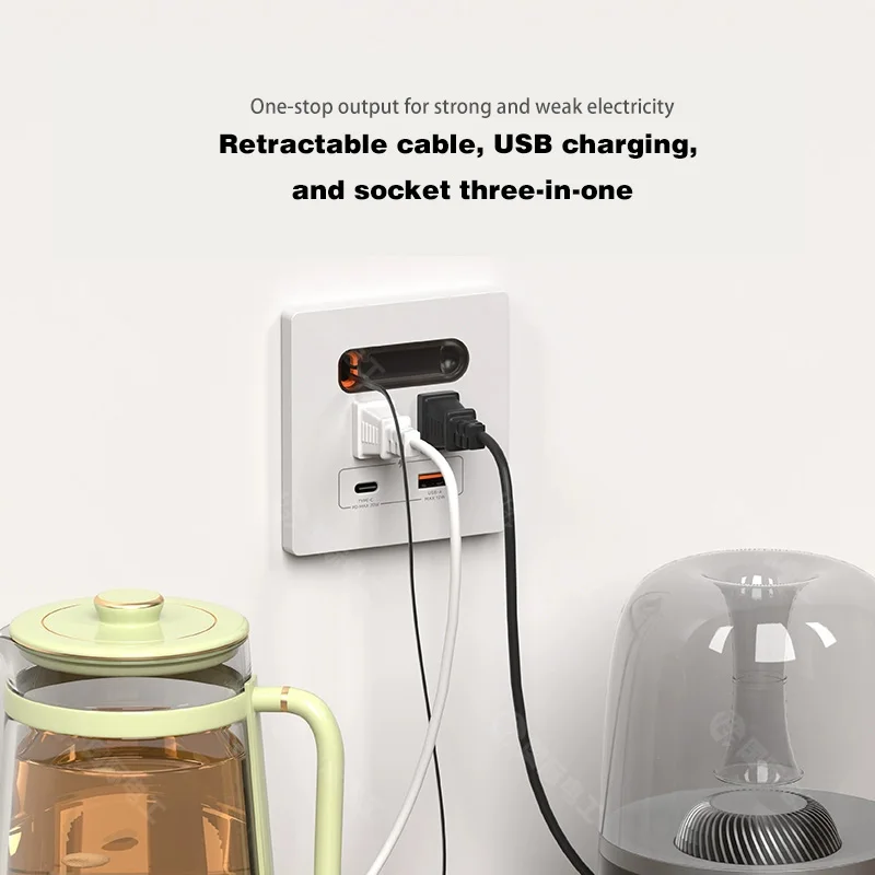 Anssin 12 واط مقبس لوحة الحائط العالمي مع Usb-A Usb-C كابل شحن قابل للسحب ، الهاتف المحمول اللوحي شحن نوع C المخرج #2