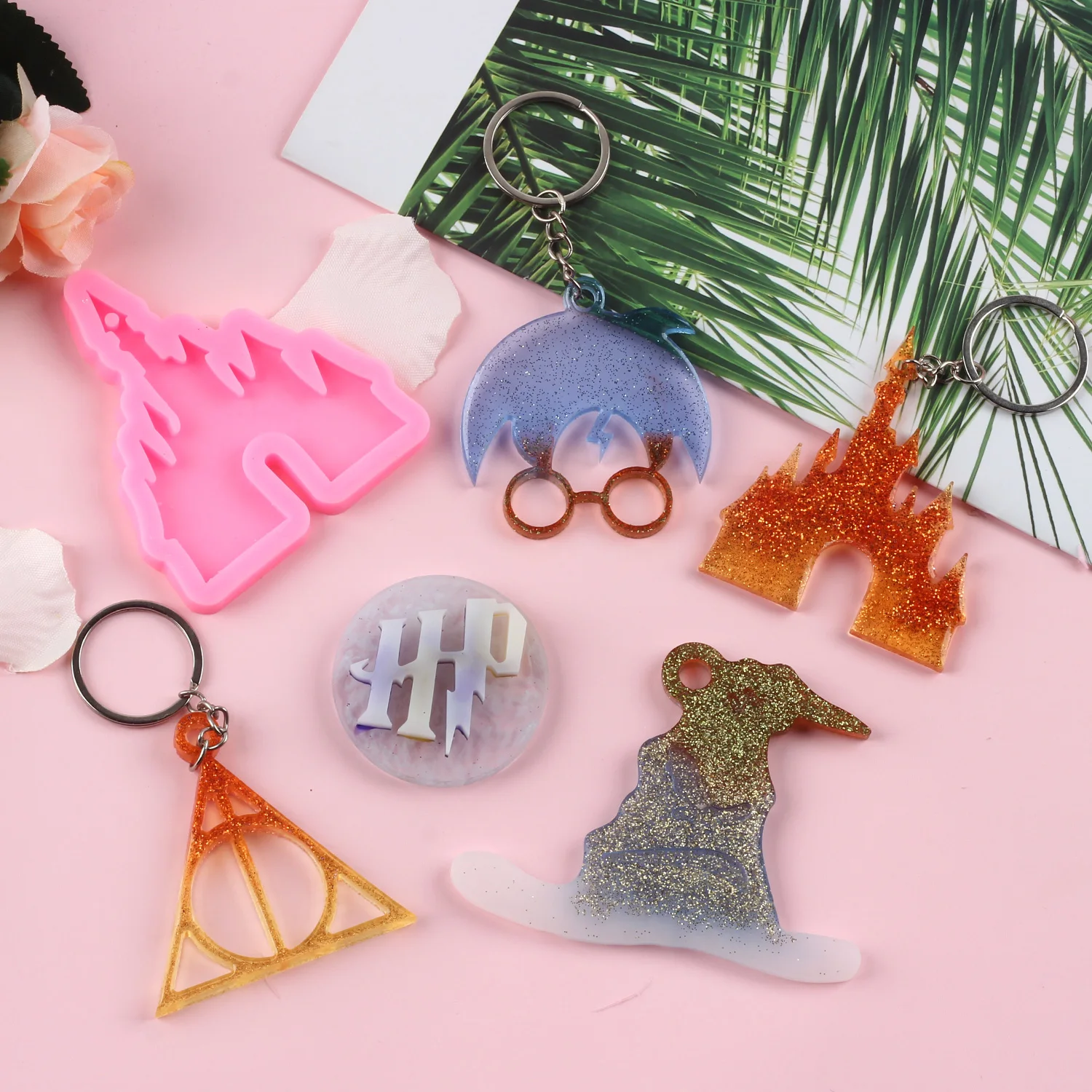 Shiny Magic Boy Witch Hat Castle Mold DIY keychain Silicone Molds Craft keyRing Pendant Jewelry Keychains Epoxy Resin Mould