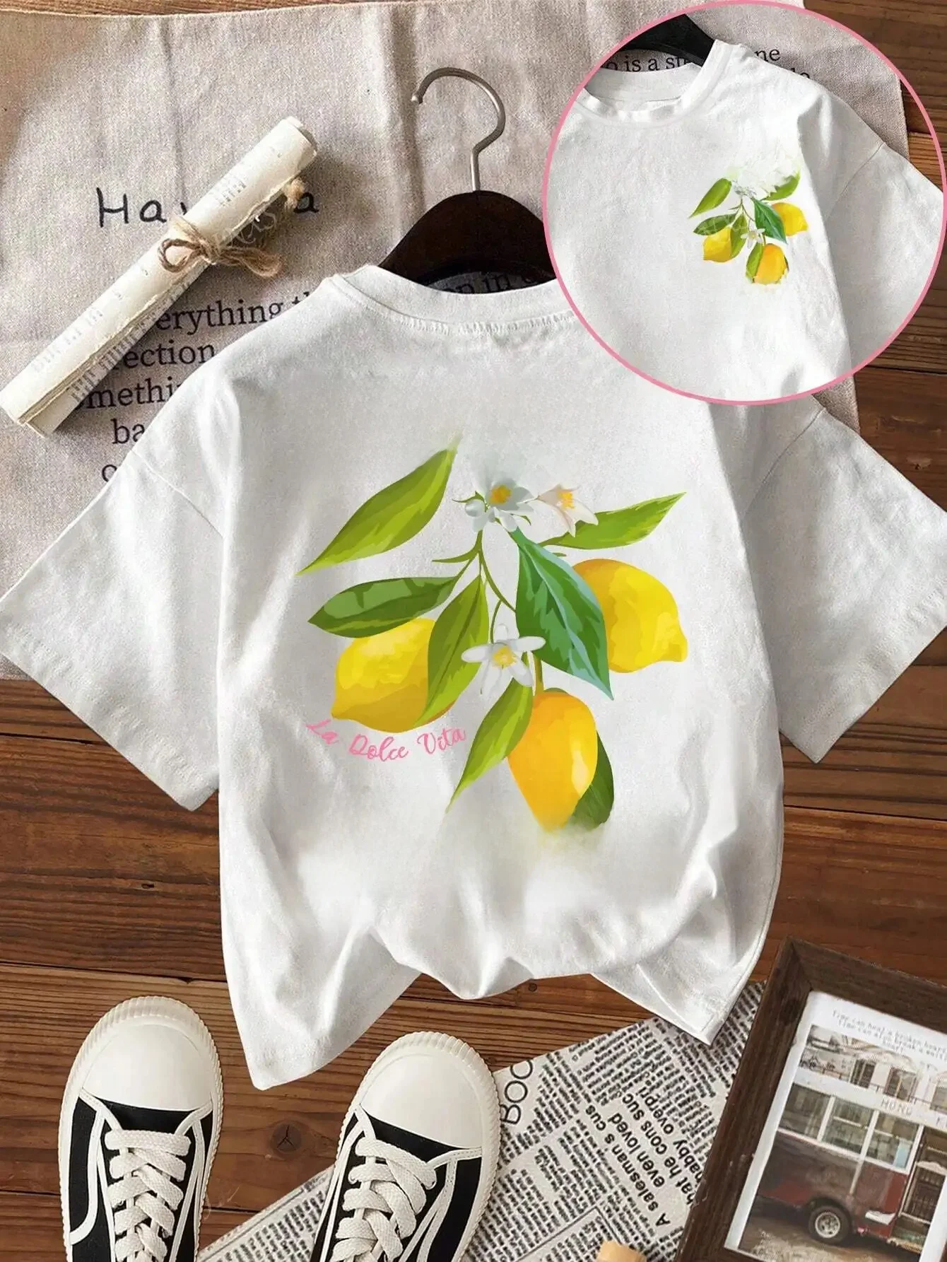 Citron Fruits violoncelle rose lettre imprimer femme t-shirts coton multicolore t-shirt Hip Hop été à manches courtes Y2K femmes Streetwear