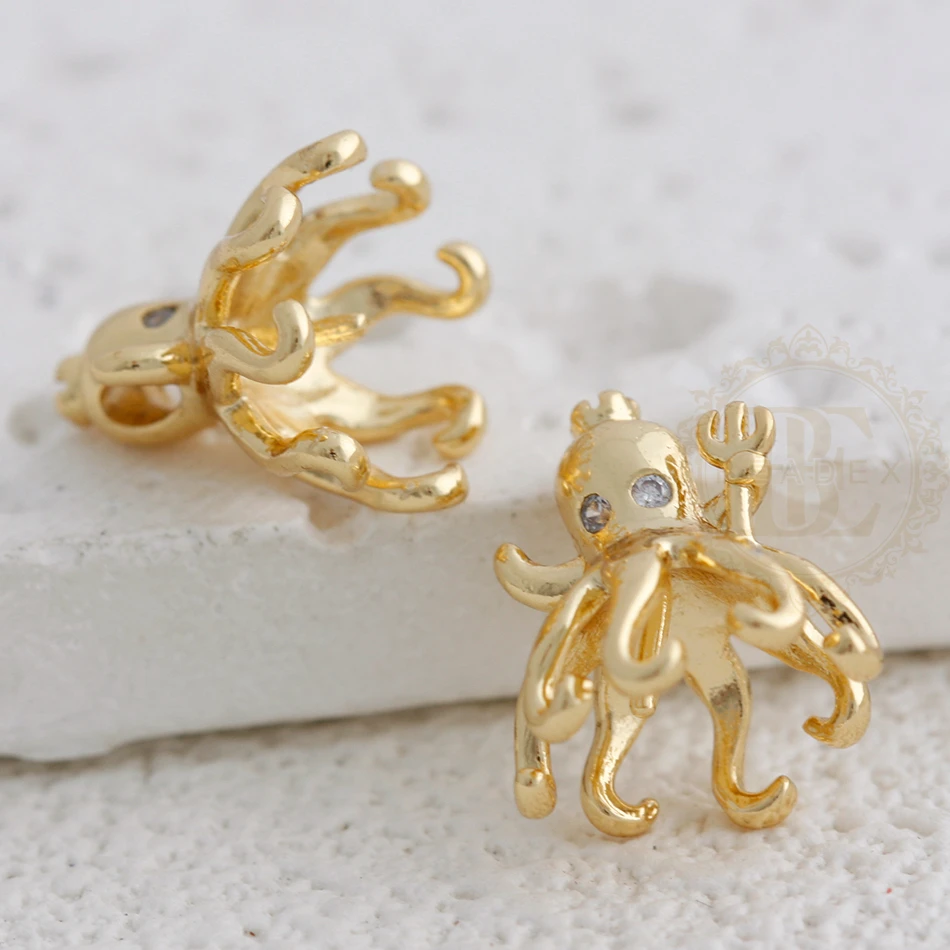 DIY Supply-One Piece Solid Brass Bead Cap with Rhinestones - Octopus 13.1x11.1mm (4918C-6)