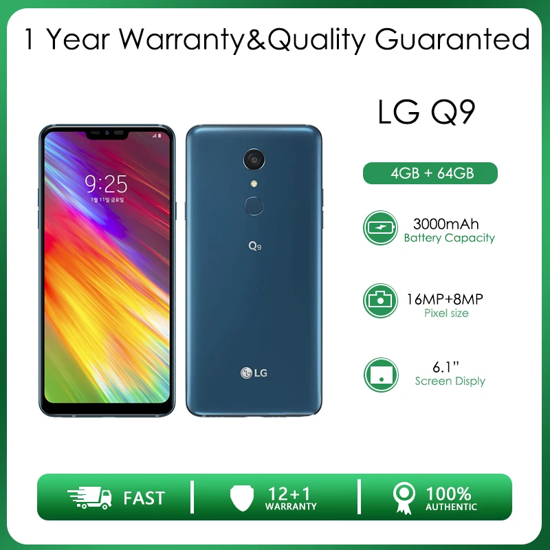 LG Q9 4GB+64GB 16MP Camera Refurbished-Original Unlocked Phone 6.1inch Wi-fi Cheap Cell Phone With Free Shipping Fast Charging