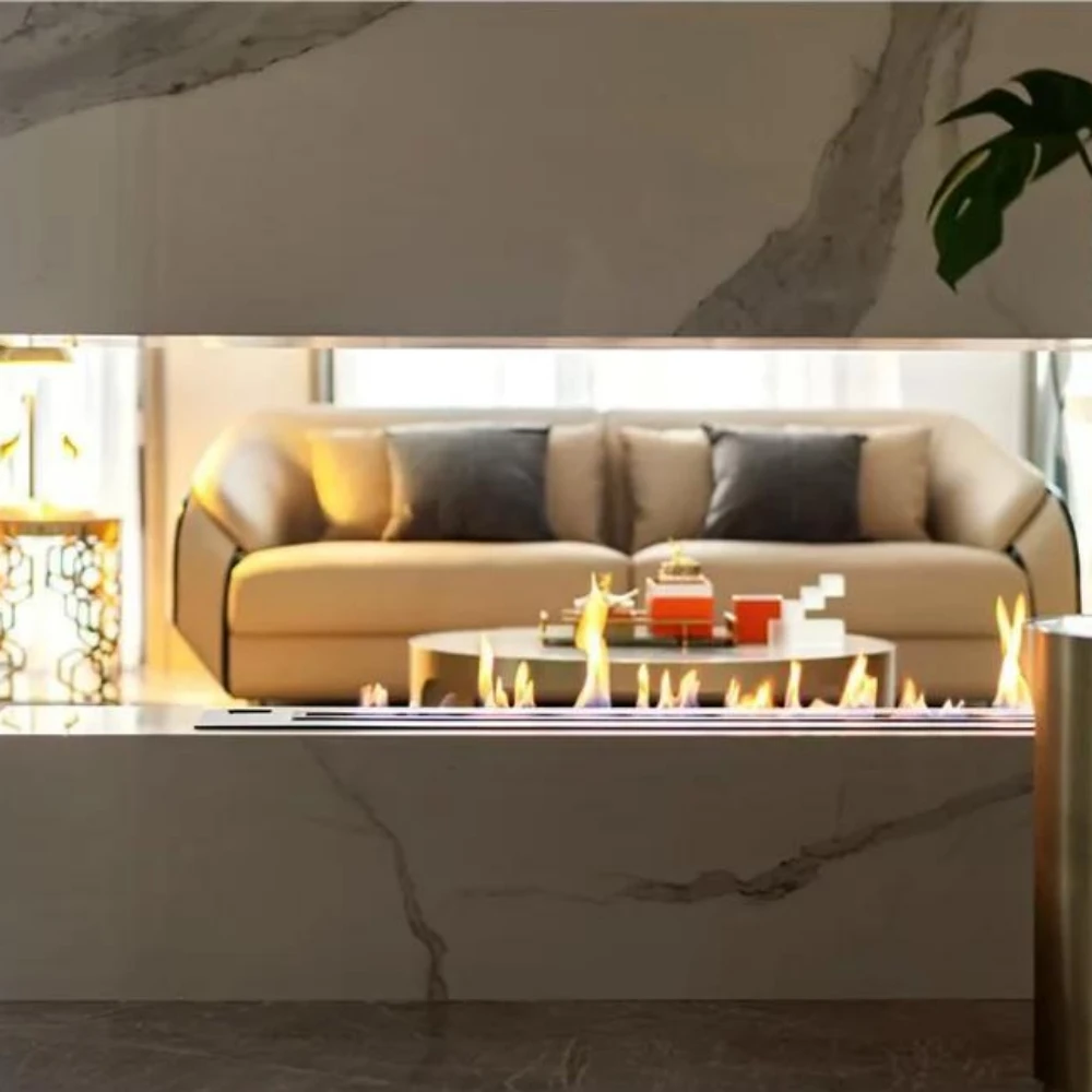 tuya wifi ethanol burner bio kamin electric rectangular smart bio flame fireplace
