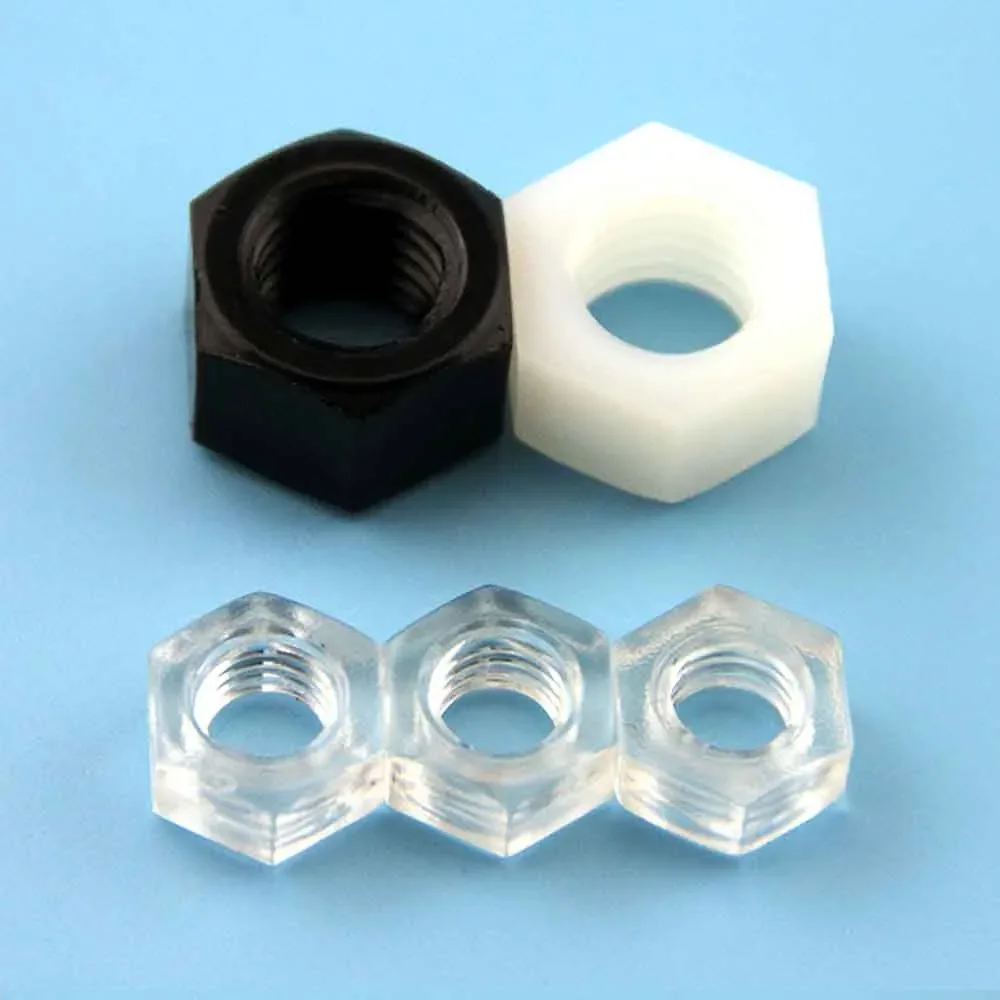 Écrou hexagonal fileté en nylon transparent, M2, M2.5, M3 figuré, M5, M6, M8, M10, M12, acrylique, noir, blanc, plastique, isolation, métal, hexagonal, 10 pièces, 50 pièces