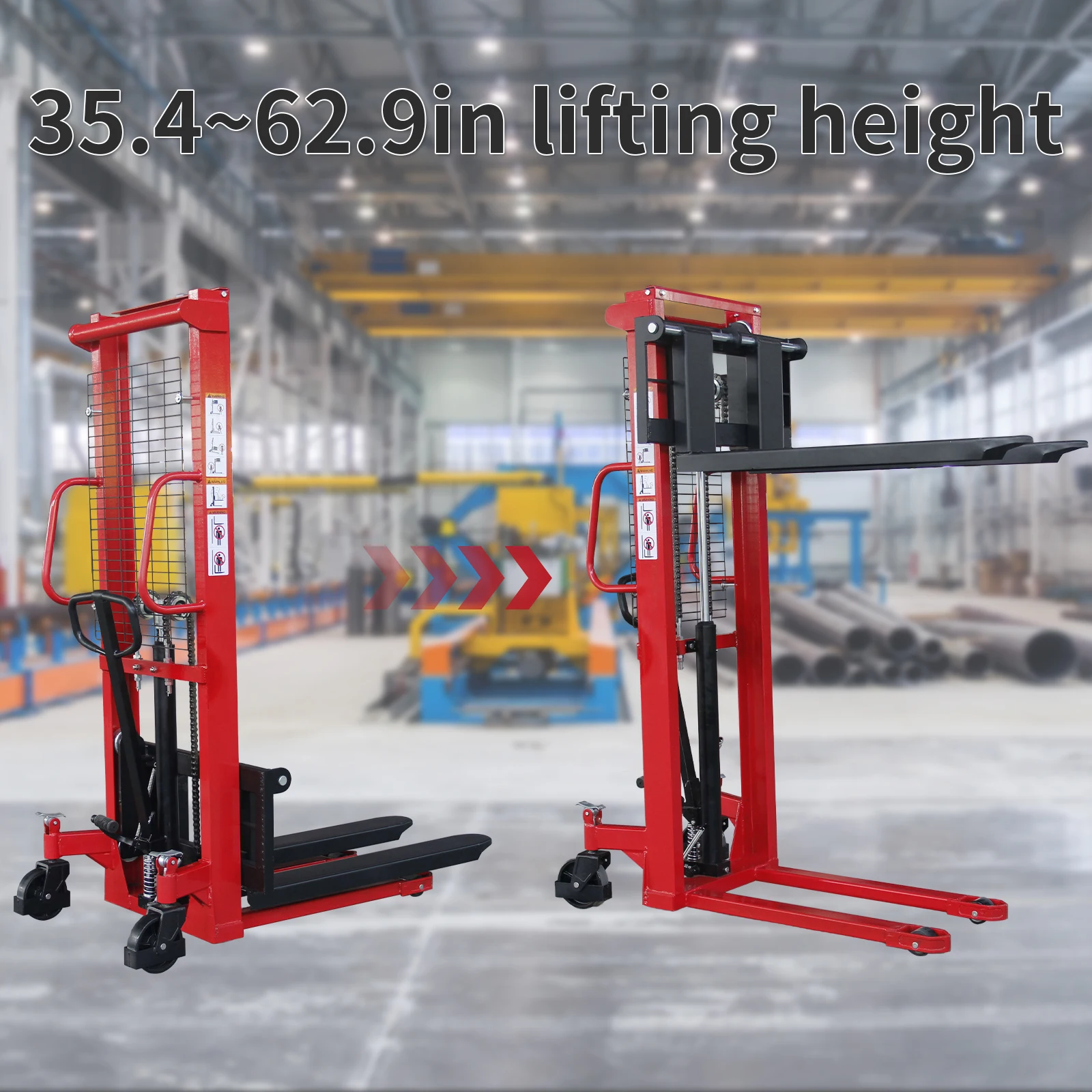 Manual Forklift Pallet Stakcer, Hydraulic Platform Lift, 3300lbs Hand Material Lift Truck Carrier with Adjustable Forks