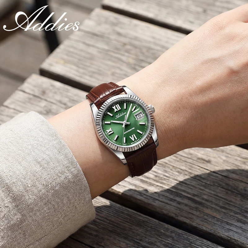 ADDIES Women Luxury Watch Swiss 585 Quartz Movement Ladies Wrist Watch Sapphire Glass Leather 50M Waterproof Fashion Watch Gift