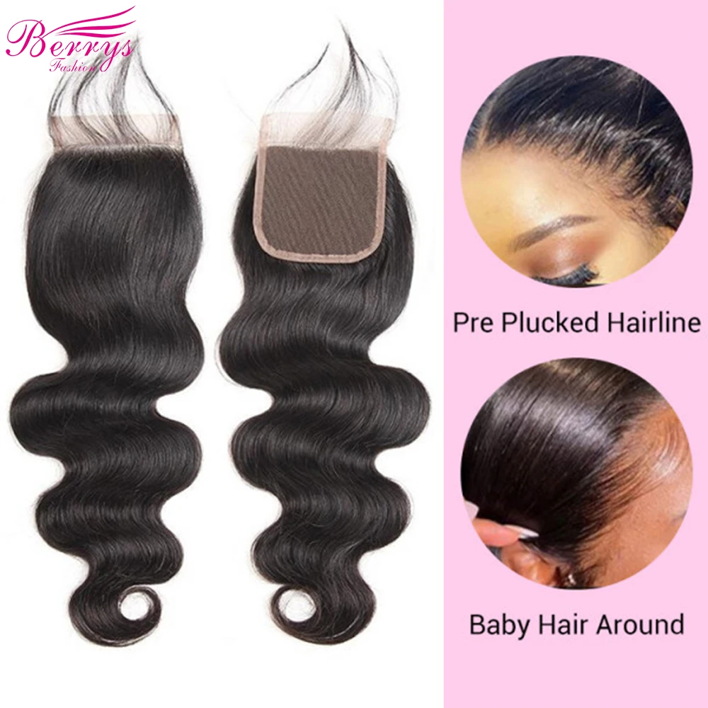 Berrys-Cabello Humano ondulado para mujer, accesorio capilar brasileño con cierre frontal de encaje, 6x6, HD, 4x4, 5x5