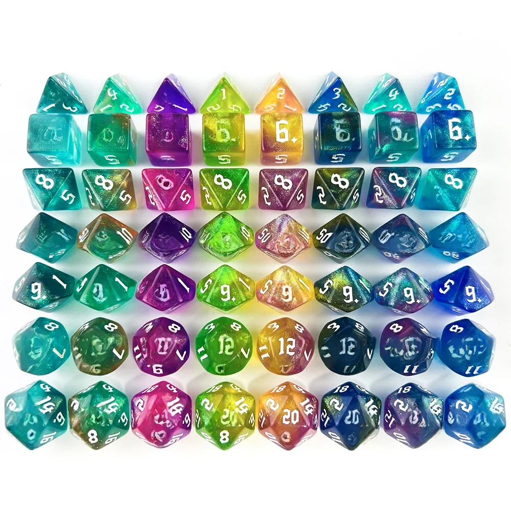 Dés DND dés RPG dés acryliques couleurs multiples effet Starlight 7 jeu de dés style police rétro pour jeu de société accessoires RPG DND