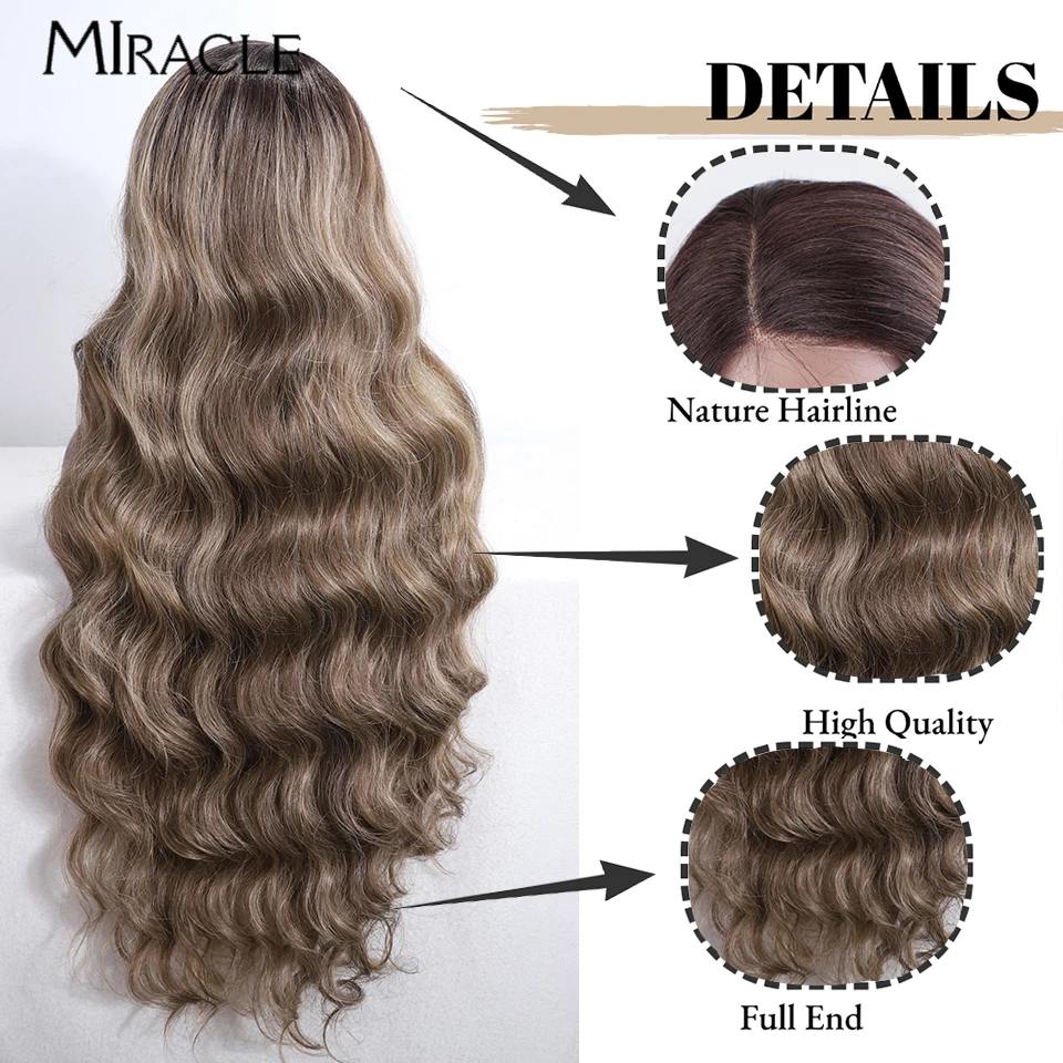 MIRACLE Synthetic 36 Inch Lace Front Wig Cosplay Soft Fiber Lace Wig For Woman Fake Hair Colorful  Heat Resistant Brown