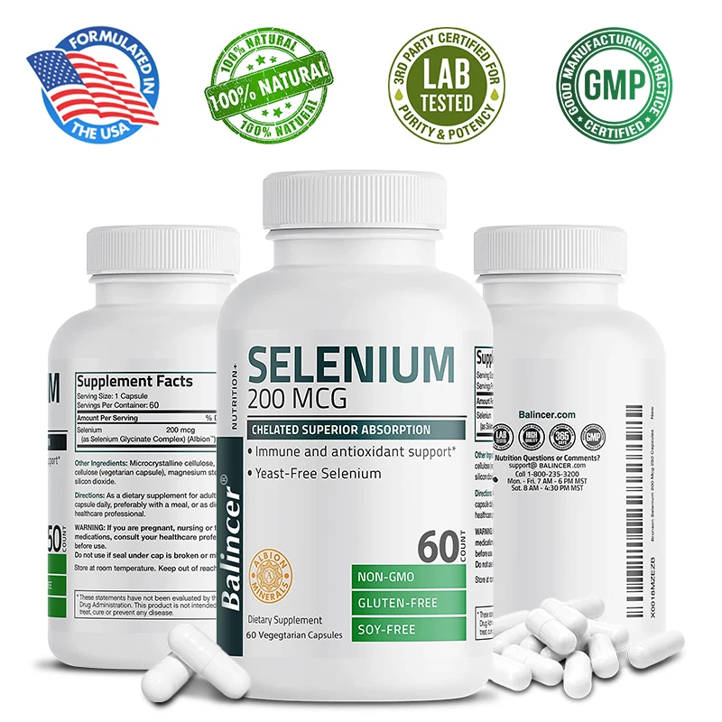 Balincer 200mcg Mineral Antioxidant Supplement with Selenium - Supports Immune, Overall Health - Non-GMO, Easy to Absorb