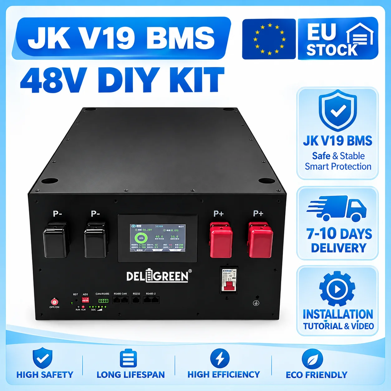 48V 51.2V 16S LiFePO4 Battery Box Kit with JK 200A Smart BMS 2A Active Balancer DIY Home Energy Storage 15kWh Obudowa EU Stock