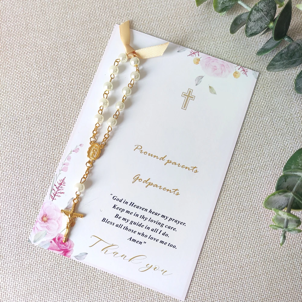 20/10 قطعة بطاقات المعمودية المفضلة مع مسبحة عيد ميلاد المعمودية بالتواصل ديكور التعميد لحديثي الولادة