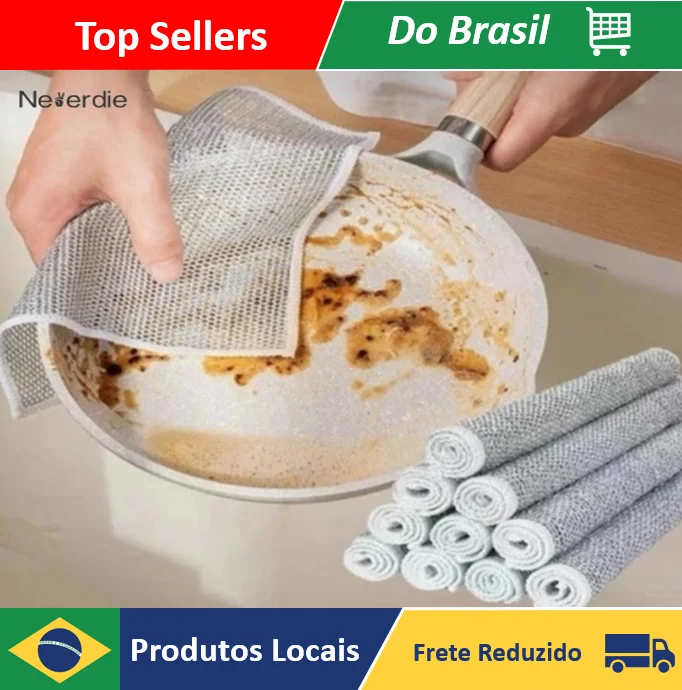 Kit 10 Pano De Limpeza De Arame Metálico Malha Não Oleosa Fogão De Cozinha Prato & Panelas - Neverdie Store