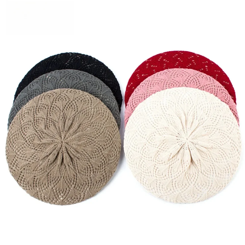 Geebro Damski beret z dzianiny w jednolitym kolorze Wiosna Casual Cienkie akrylowe berety dla kobiet Francuski artysta Beanie Beret Hats — zdjęcie 2