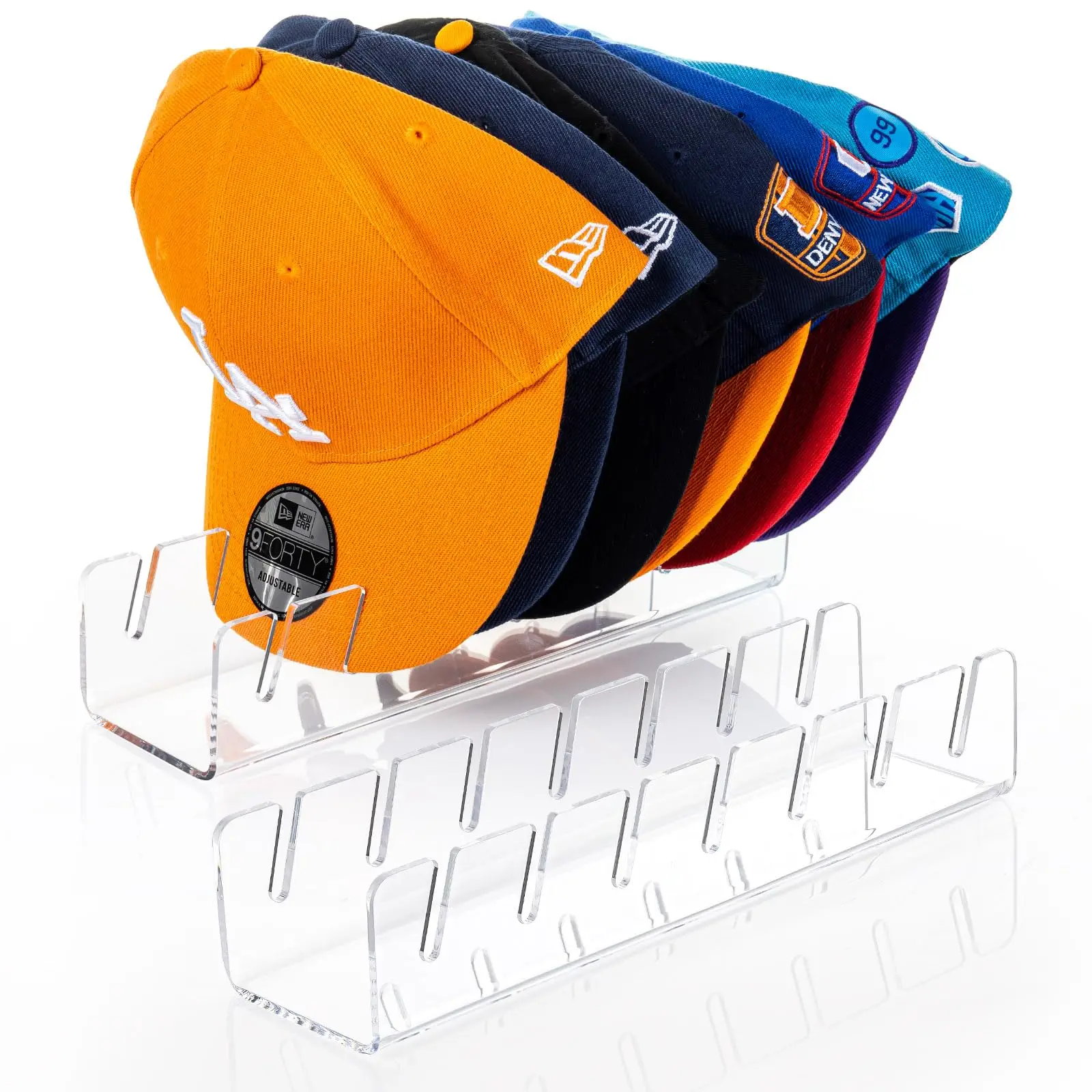 Organizador de sombreros de acrílico para gorras de béisbol, soporte para sombreros para 7 gorras de béisbol, sin instalación, soporte de exhibición