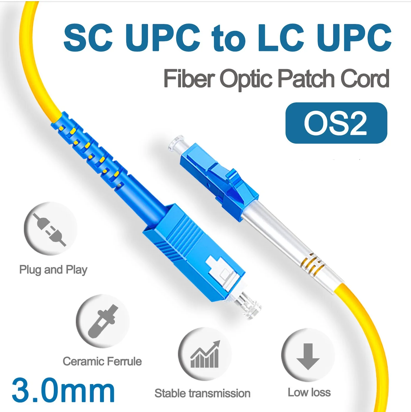 SC UPC to LC UPC Fiber Optical Patch Jumper Cable Cord Singlemode Simplex LSZH 2.0mm