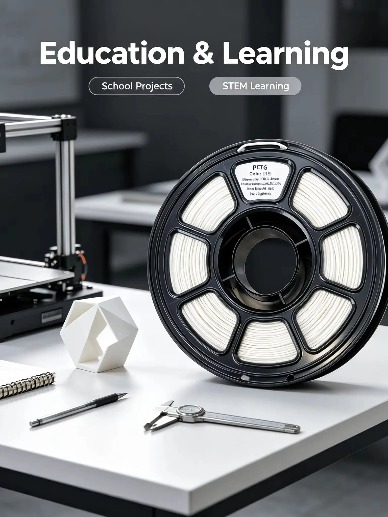 PETG 3D-Drucker-Filament 1,75 mm, 1 kg Spule, ±0,03 mm Maßgenauigkeit, hohe Zähigkeit und Schlagfestigkeit, geringe Verzugstendenz, starke Schichthaftung, glatte Oberfläche, verwicklungsfreie