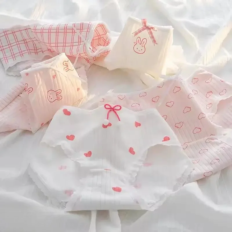 5 sztuk/zestaw delikatnych bawełniane majtki dla kobiet śliczne dziewczęce majtki kobieca bielizna średnio wysoka talia intymna kalesony Sexy bielizna szorty — zdjęcie 2