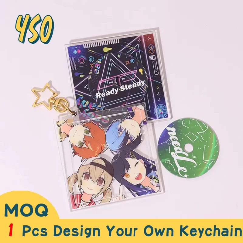 YSO CNC Diamond Cut Printed Anime Cartoon Kpop Photo Colored Acrylic Keychain Custom CD Charms