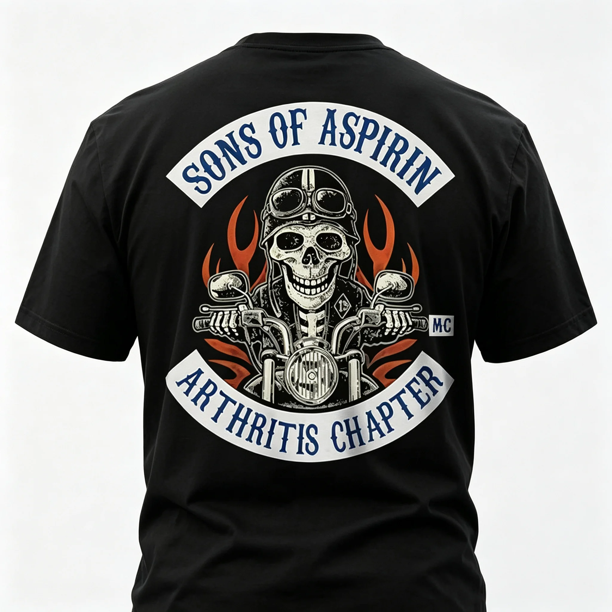 Sons of Aspirin Arthritis Chapter Biker T‑Shirt, Funny Skeleton Motorcycle Rider Graphic Tee, Vintage Back Print Short Sleeve T‑Shirt for Men Biker Gift