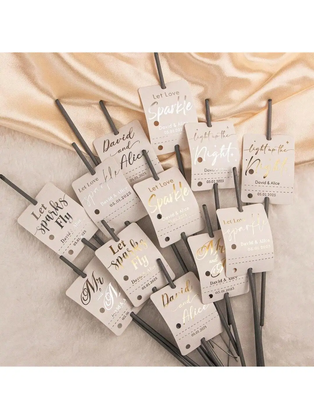 5 x 7 cm individuelle Sparkler-Tags, wiederverwendbare Hochzeits-/Geburtstagsdekoration, wasserfeste Foto-Requisiten (kein Feuerwerk)
