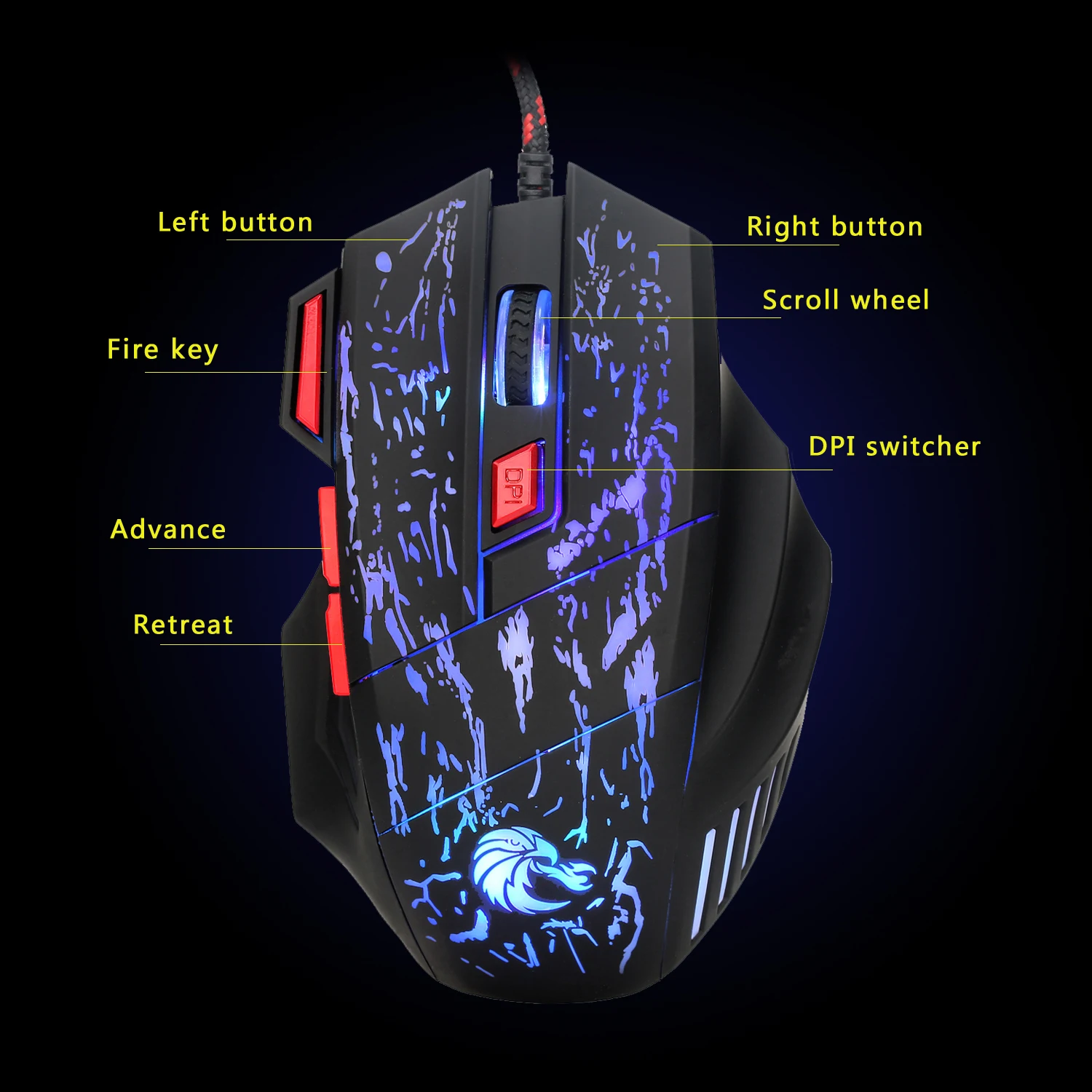 USB Wired Gaming Mouse 7 Buttons Backlit Gaming Mouse Office Mouse 7 Grade CPI Optical Mouse Ergonomic Mice for Laptop Desktop