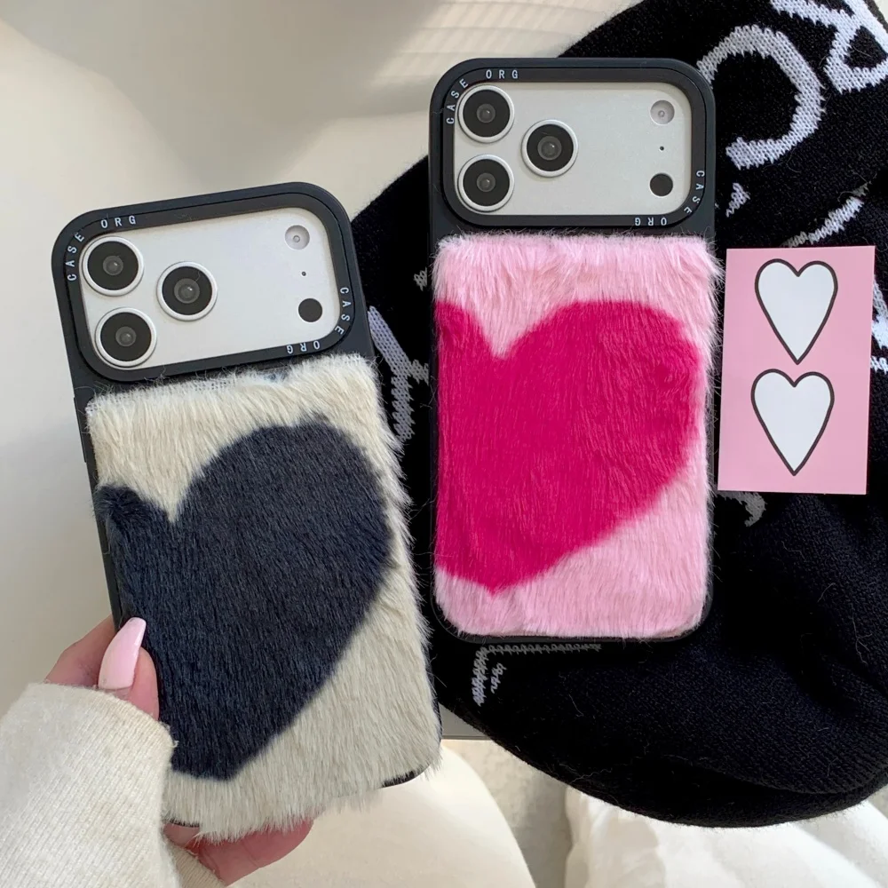 

Fashion cute Korean INS plush love phone case for iPhone17 16ProMax 14 15Pro Fundas simple new shockproof protective cover for13