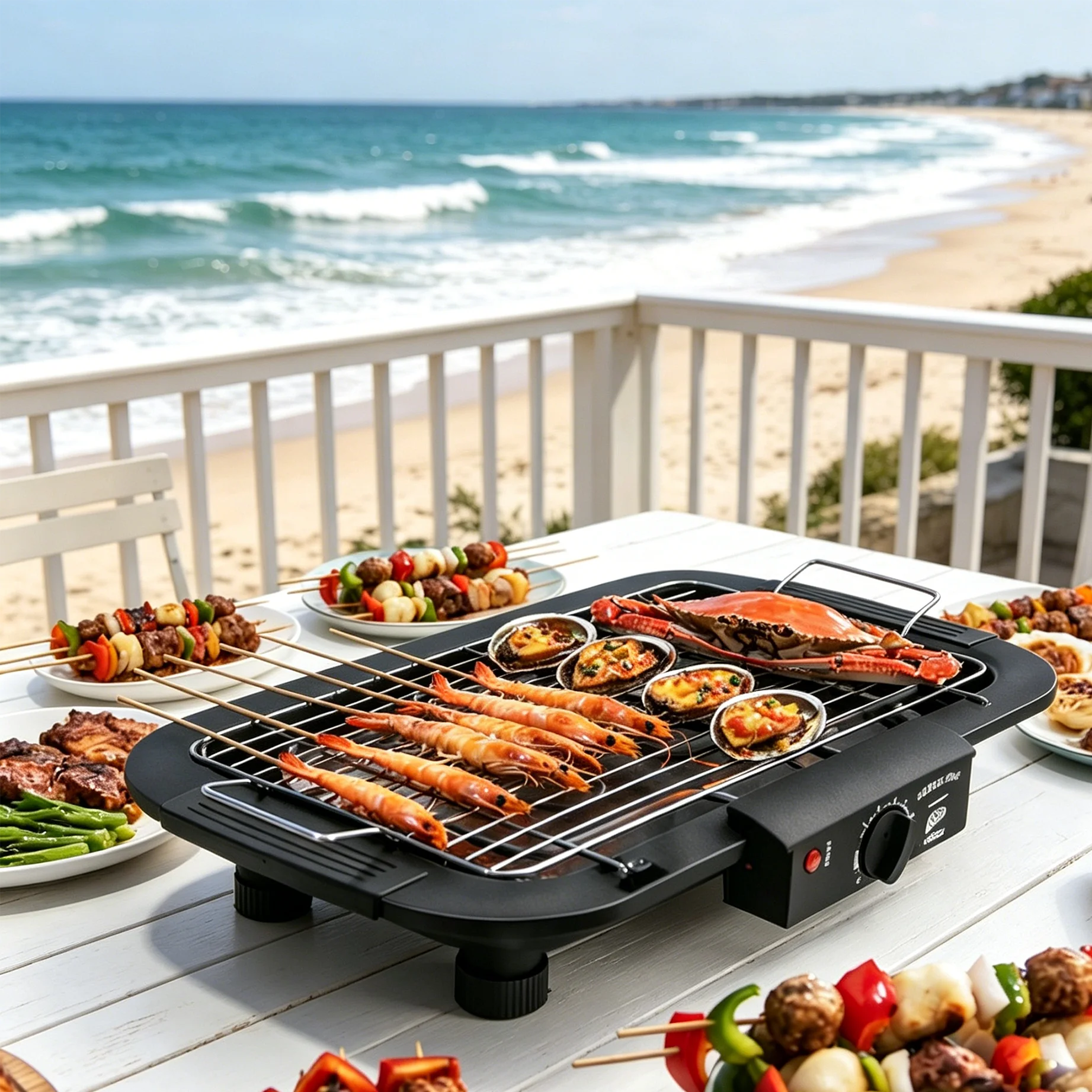 Parrilla Eléctrica para Interiores/Exteriores, 2000W, 6 Niveles de Temperatura Ajustables, Barbacoa Portátil de Mesa, Acero Inoxidable, Calentamiento Rápido para Campamentos y Fiestas