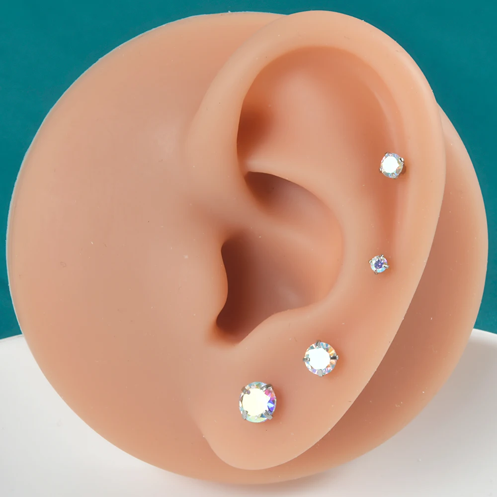 4PCS Mix Size Surgical Steel Round Crystal Opal Ear Helix Tragus Top Upper Ear Earring Stud Labret Earrings Piercing Jewelry