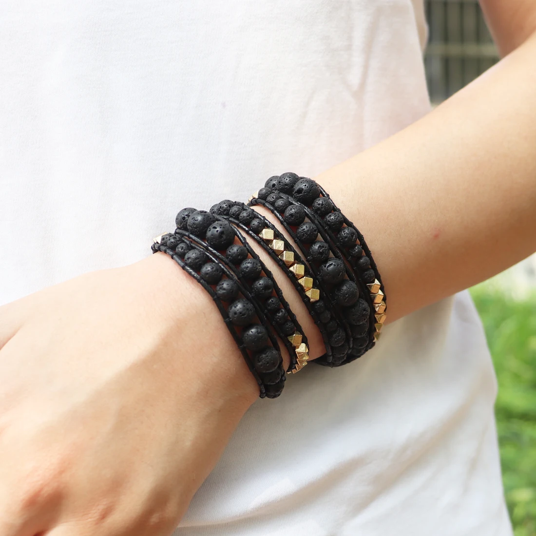 Unique Mix Strands Leather Bracelet Multicolor Natural Stone Woven Wrap Bracelets Bohemian Bracelet Drops Hipping