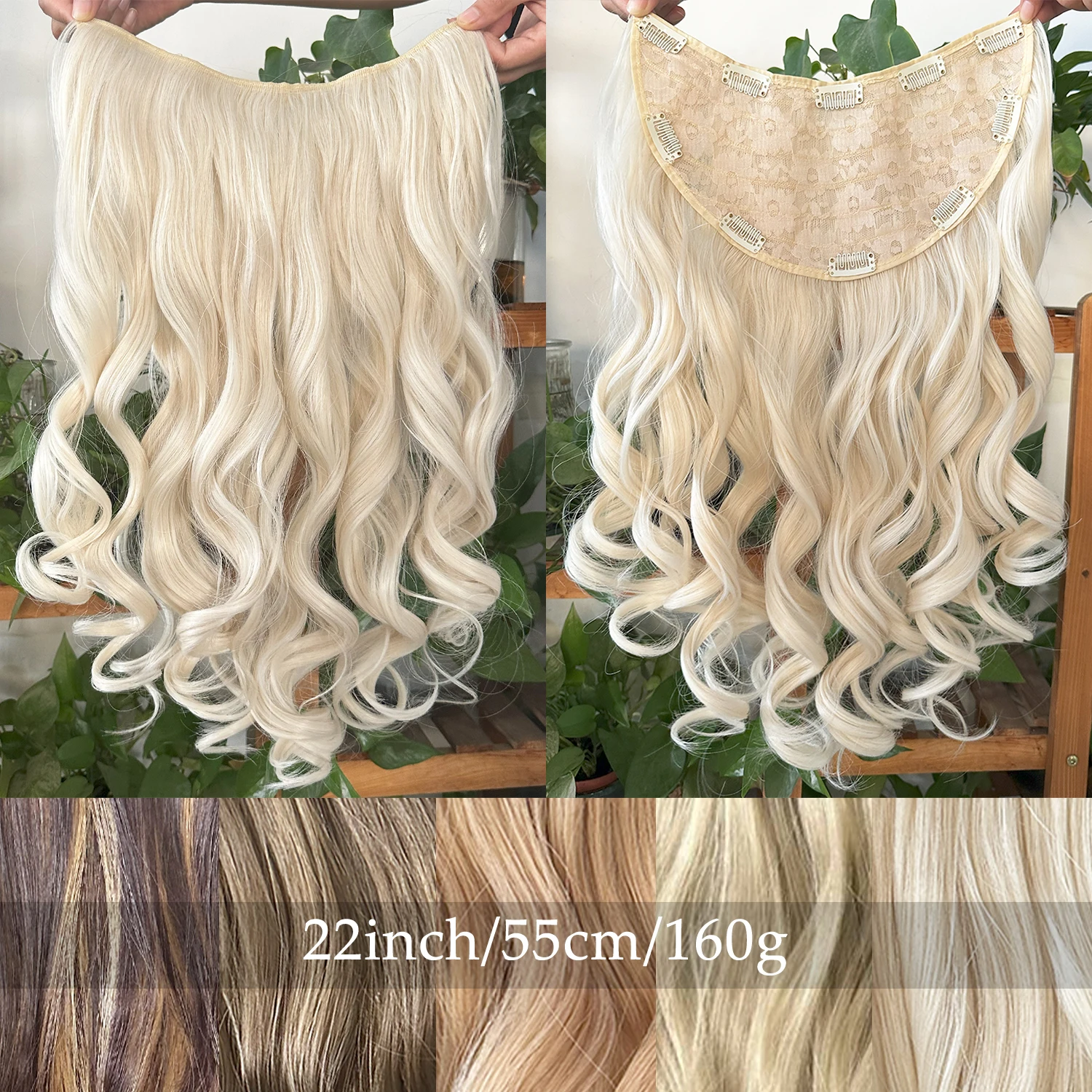 Synthetic 22Inch U-Shaped Clip In One Piece Bouncy Curly Hair Extensions 10 Clips Hair Accessories for Women Daily Use