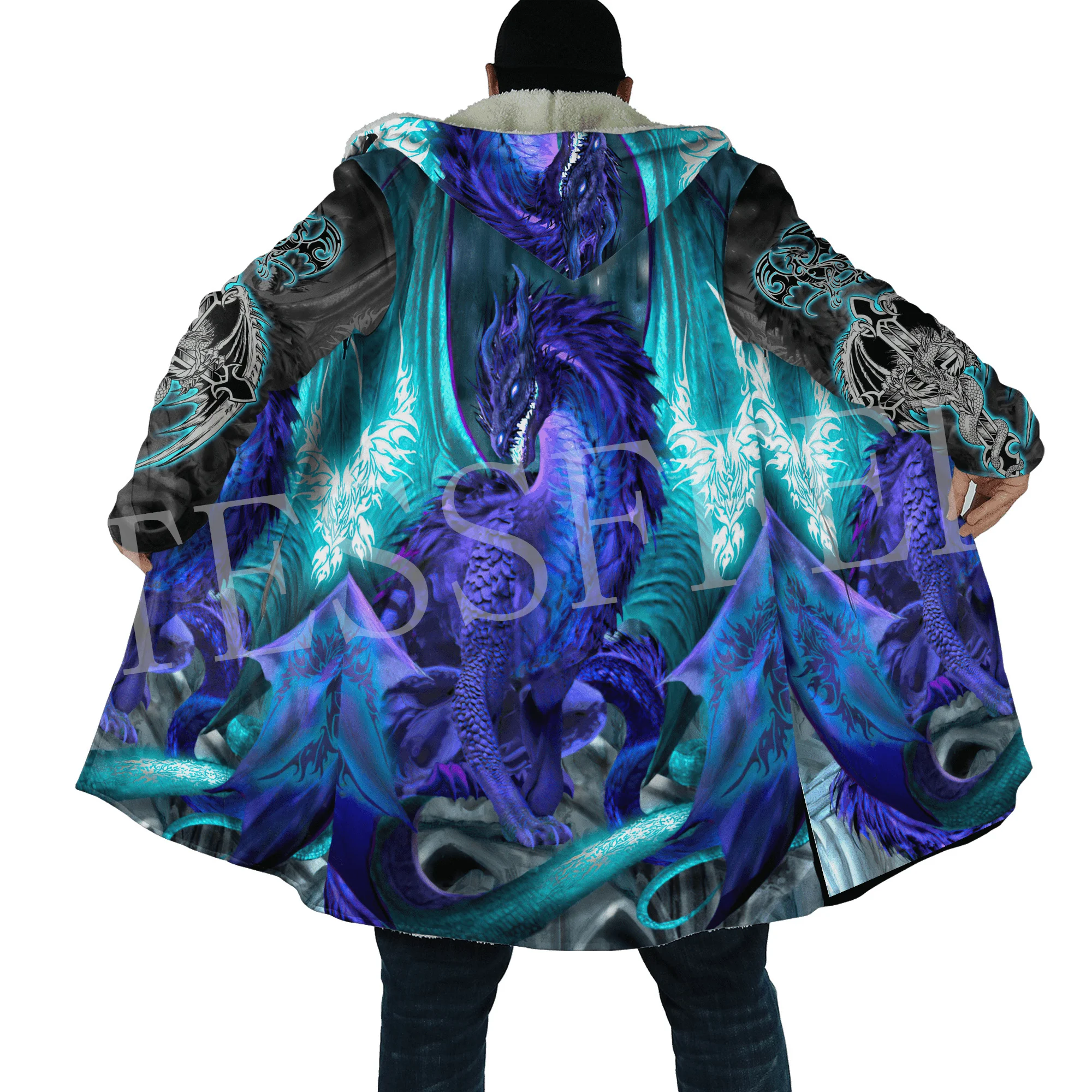 Custom Name Cosplay Animal Dragon Retro Tattoo Harajuku 3DPrint Windbreaker Winter Casual Funny Hoodies Cloak Fleece Overcoat X3