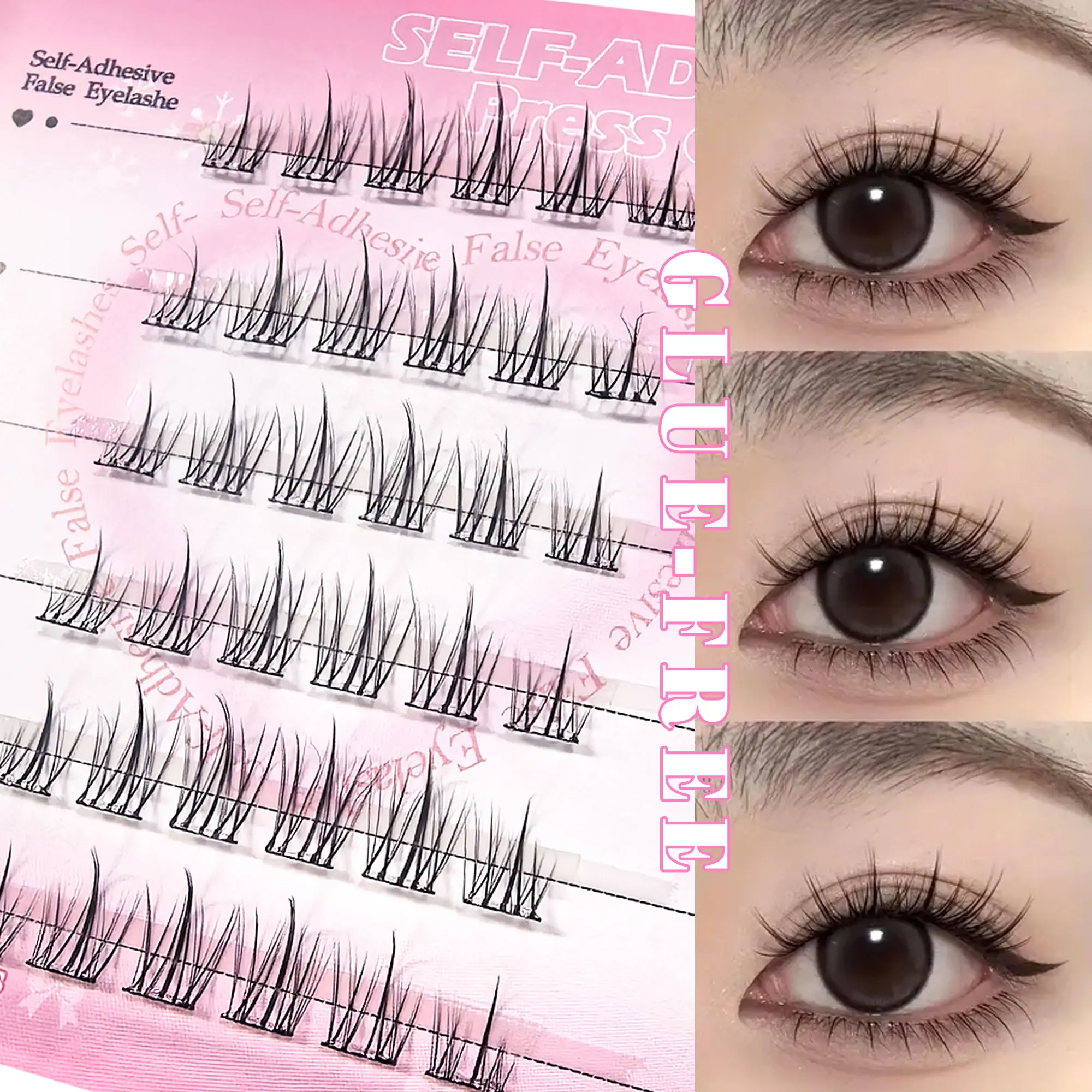 6 rows of glue-free false eyelashes, curled and long cat-eye natural thickened thin strips, ultra-light and ultra-thin