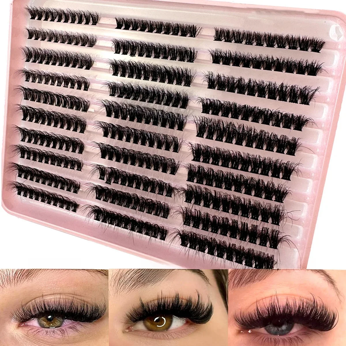 Nowe 300/640 sztuk D puszyste grube klastry rzęs D Curl delikatne pojedyncze rzęsy 60 + 80 + 100 Mix przedłużanie rzęs sztuczne rzęsy — zdjęcie 2