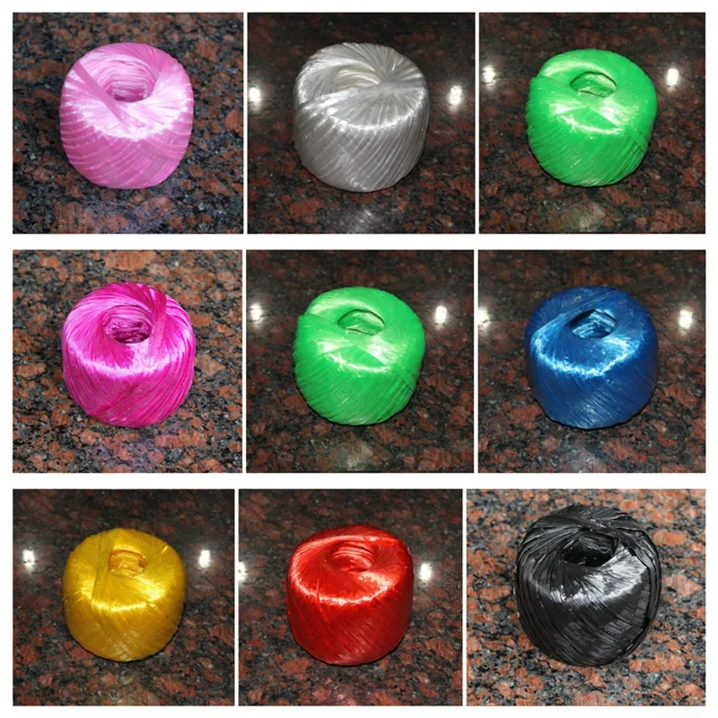 Cordon d'emballage de cerclage en plastique, film lacrymal avec ceinture d'emballage de corde de boule d'herbe, cordon en nylon pour fleurs, cordon plat de plante, marque