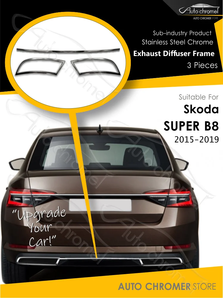 For Skoda Superb B8 Exhaust Diffuser Frame Stainless Steel 3 Pieces 2015-2019 Premium Quality External Car Accessories TSI TDI