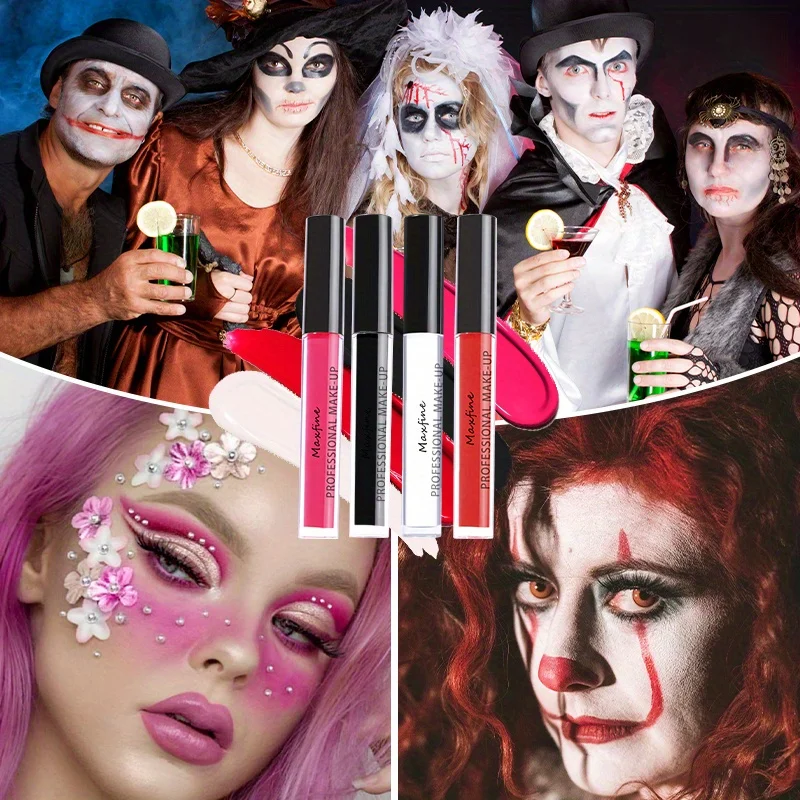 This Halloween Matte Liquid Lipstick Delivers Rich Pigment with a Soft Velvet Cream Finish. The Waterproof Formula Resists Smudging and Does Not Stick to Cups. It Can Also Be Used as Bold gothic Face Paint for Spooky Halloween Makeup Looks.