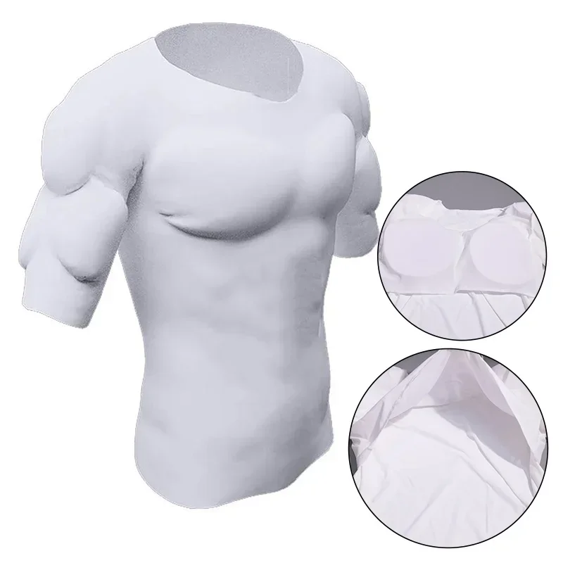 Man Shaper False Muscle Chest T-Shirt Cosplay Bodysuit Elastic Fake Shoulders Padded Underwear Sport Compression T-Shirts Bra — 2