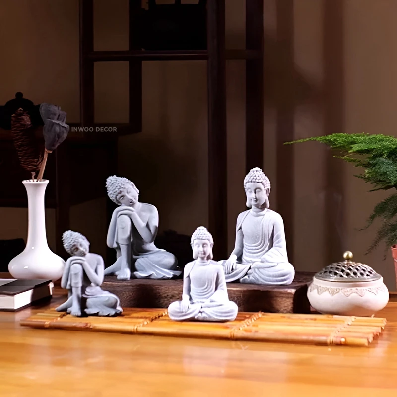Little Stone Monks Buddha Statue Buddhist Tibetan Buddhism Garden Bonsai Zen Ornaments Meditation Home Decor Aquarium Decoration