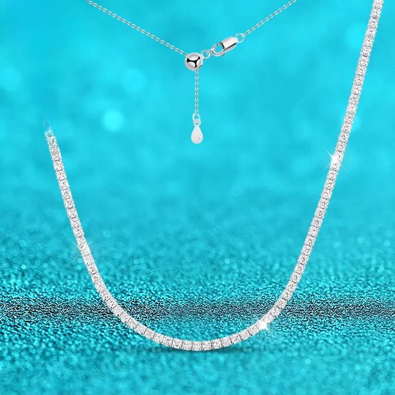 Smyoue każdy 2mm wszystkie cyrkon/moissanite naszyjnik tenisowy dla kobiet mężczyzna regulowany Choker Chain 100% 925 biżuteria ze srebra wysokiej próby — zdjęcie 2