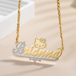 Luxury Custom Name Necklace Personalized Stainless Steel Cat Double Color Pendant Women's Jewelry Holiday Gift For Girlfriend