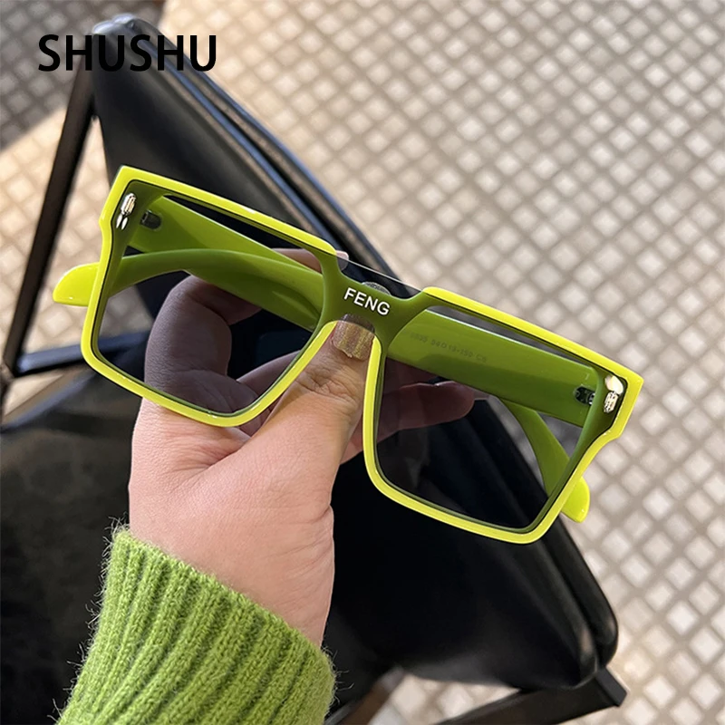 A155 Fashion Y2K Square Big Frame Conjoined Sunglasses Women Trendy Green Trend Sun Glasses Super Cool Windproof Men Sunshade