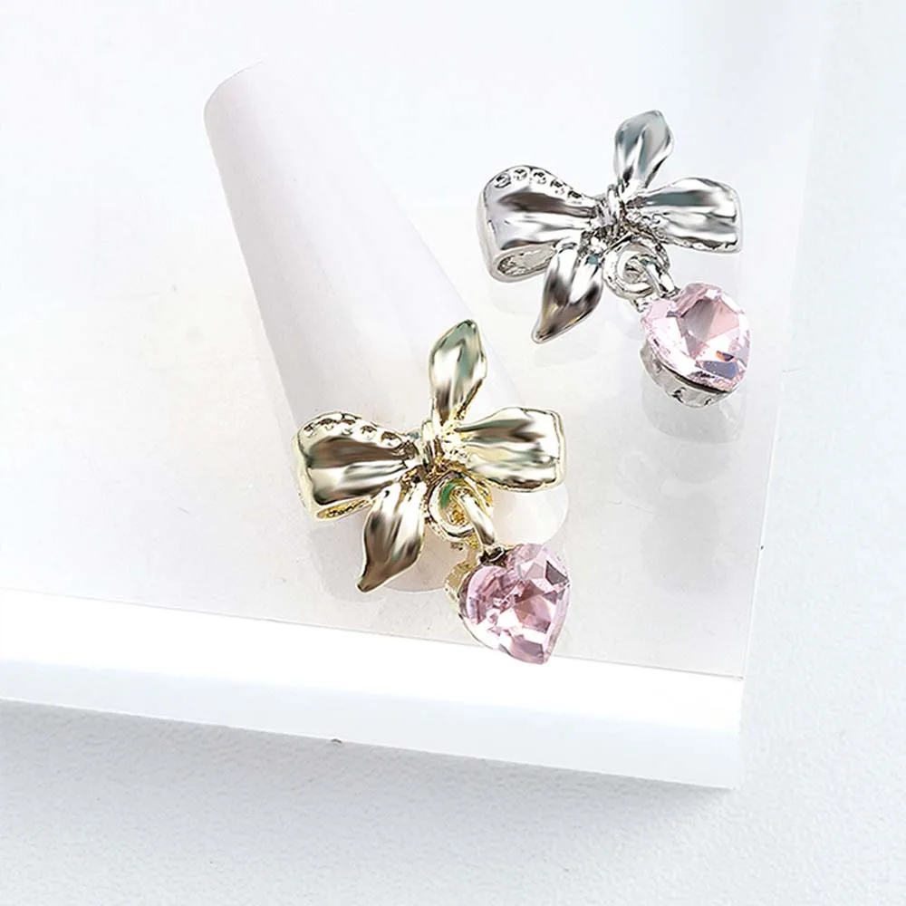 10Pcs New Bow Pendant Nail Art Charms 3D Alloy Bowknot Heart Crystal Metal Nail Decoration Light Luxury DIY Nail Accessories