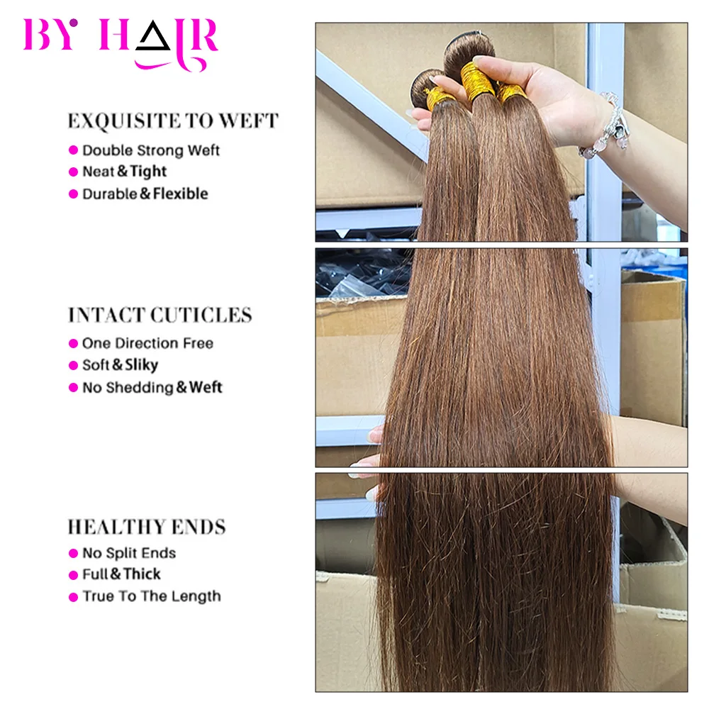 10A 24 26 pouces brun chocolat paquets droits Remy cheveux humains pour les femmes affaire tissage de cheveux humains colorés # 4 paquets d'extensions