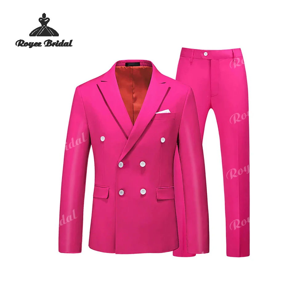 Rosa quente duas peças duplo breasted terno masculino casamento 2026 pico lapela causal noite terno de negócios traje homme mariage
