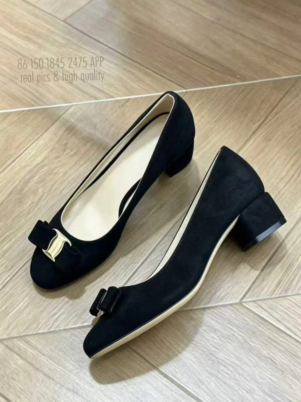 Runs Small,Women's Classic Black Suede Bow Round Toe Block Heel Mules 26 Autumn Elegant Slip‑Ons, 2Colors Mid-heel Loafers