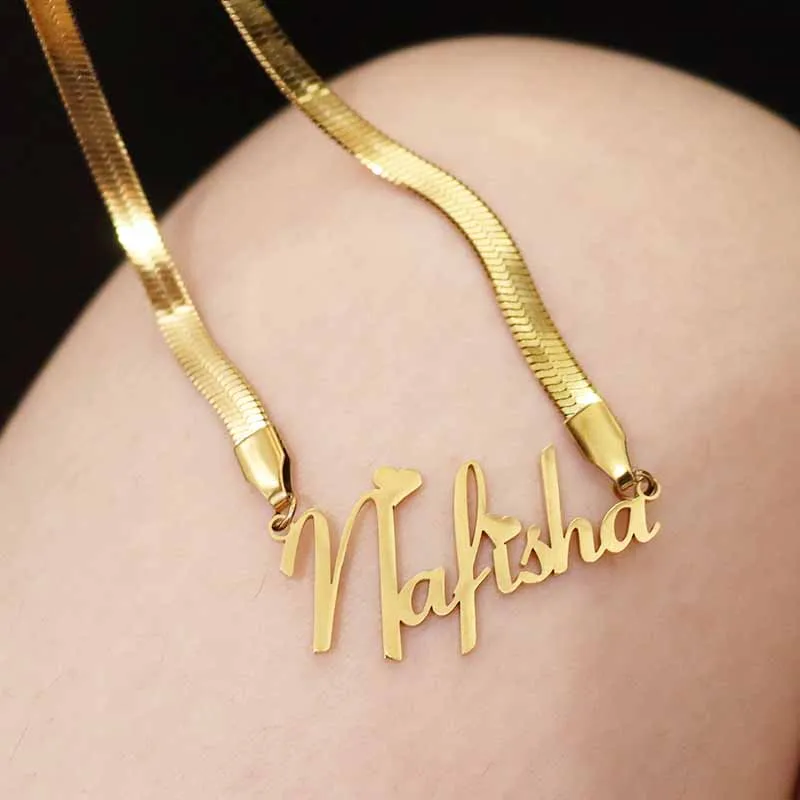 

Custom Name Pendant Necklace4mm Snake Chain For Women Personalized Name Necklace Choker Stainlesss Steel Wedding Jewelry Gift