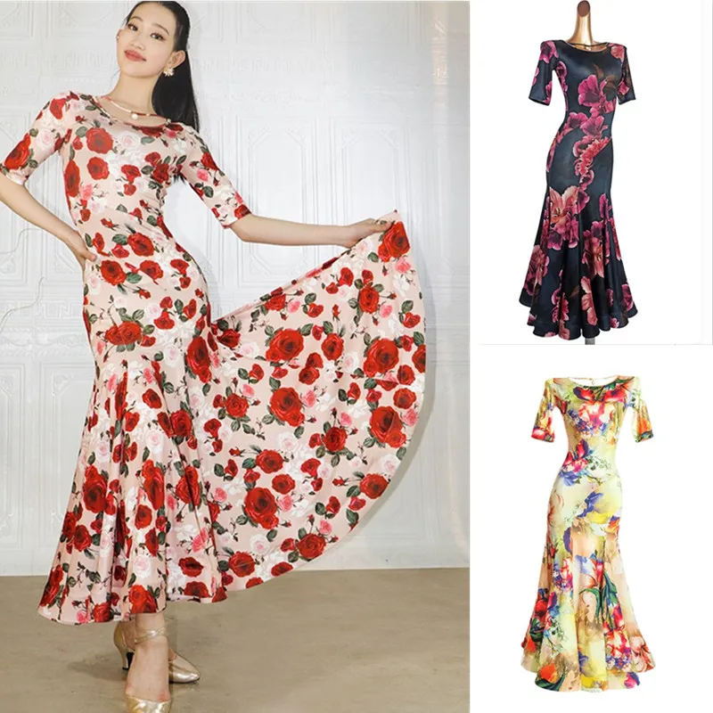 

flower print Ballroom Dance Dresses american smooth dress satandard dress Waltz Ballroom Dress 824