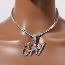 Personalized Hip Hop Cursive Letter Or Numbers Pendant Custom Cubic Zircon Diamond Name Necklace Chain Charm Fashion Jewelry