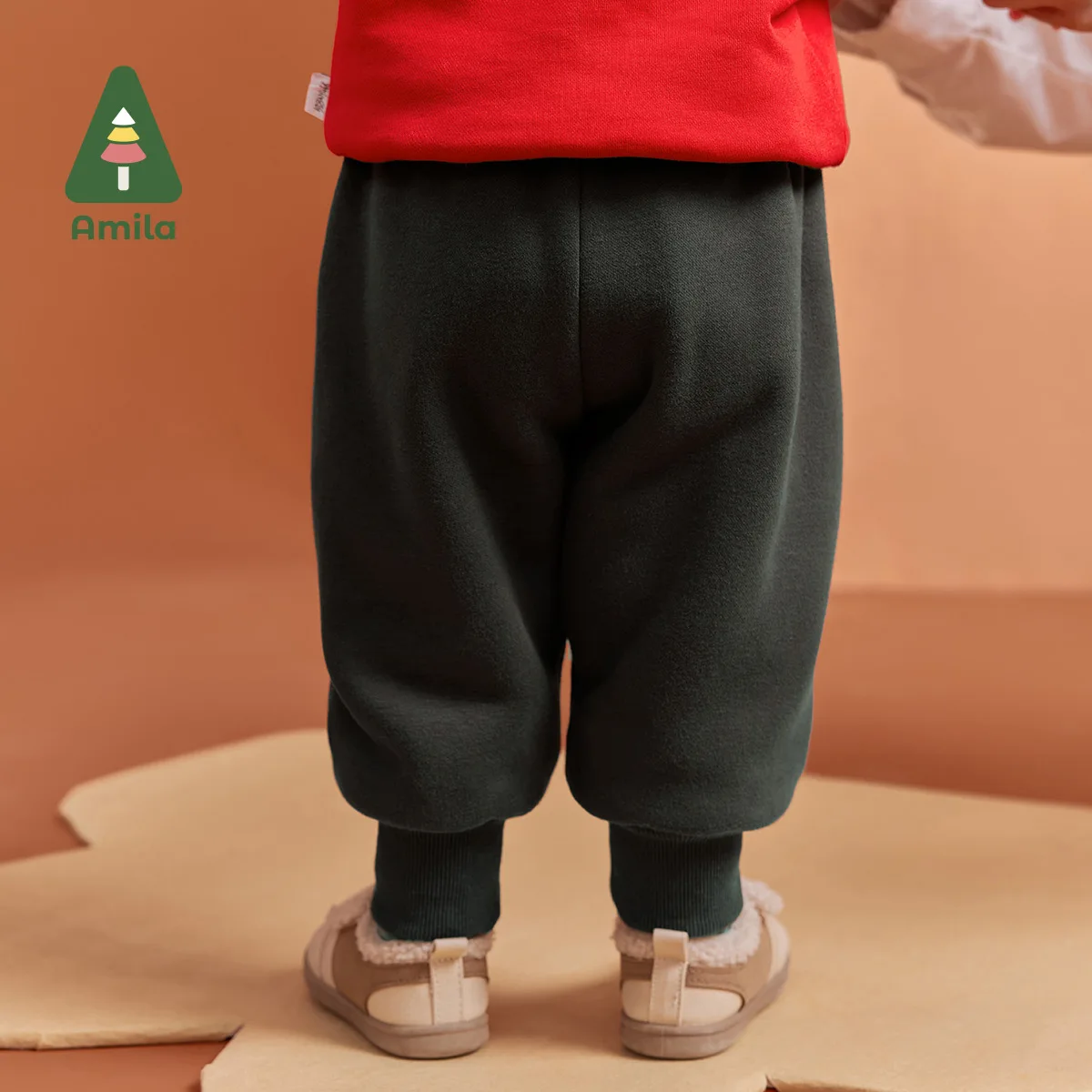 Amila Baby Children Casual Pants 2024 Winter New Multicolour Fleecing Embroider Fashion Warm   Baby Clothing